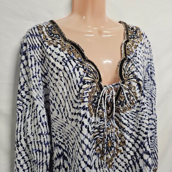 Soft Surroundings South Beach Beaded Top tunic Blouse Women Size XL White Blue - Picture 4 of 15